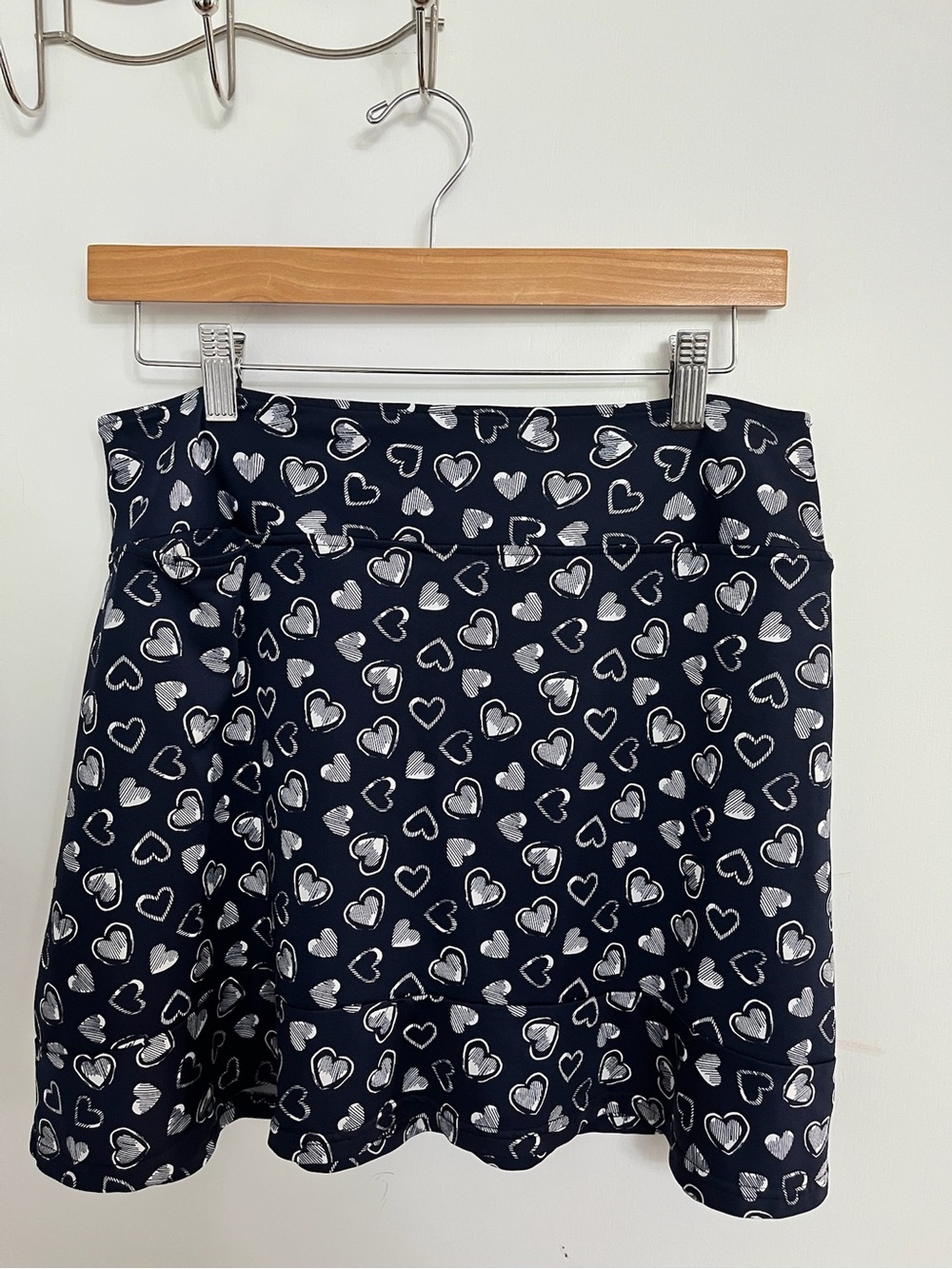 Girls Navy Skater Skirt with Silver Heart Print
